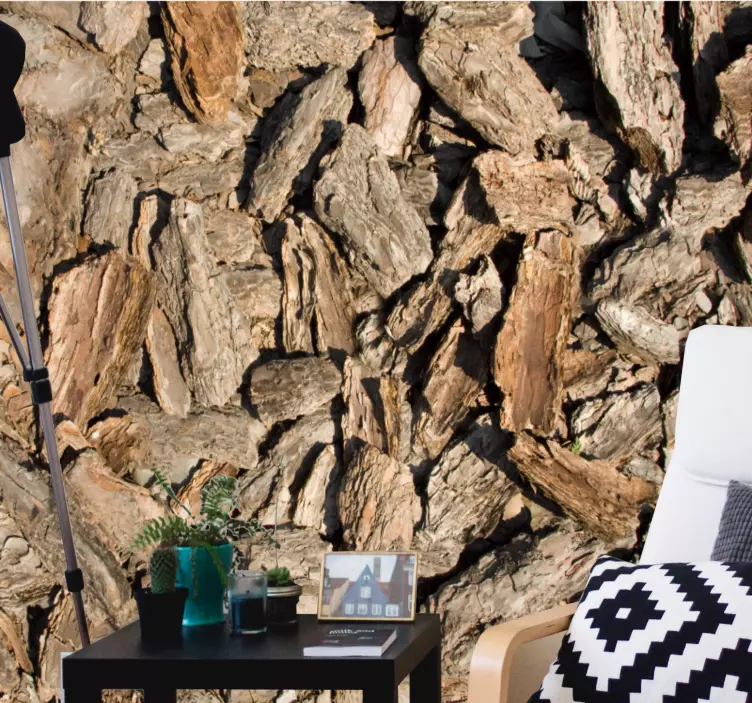 Gestructureerde schorsachtergrond woonkamer muursticker - TenStickers