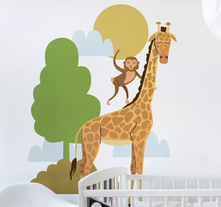 Giraffe en aap muursticker kinderkamer - TenStickers