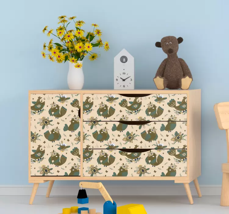 Grillig vogelpatroon Muursticker kat - TenStickers