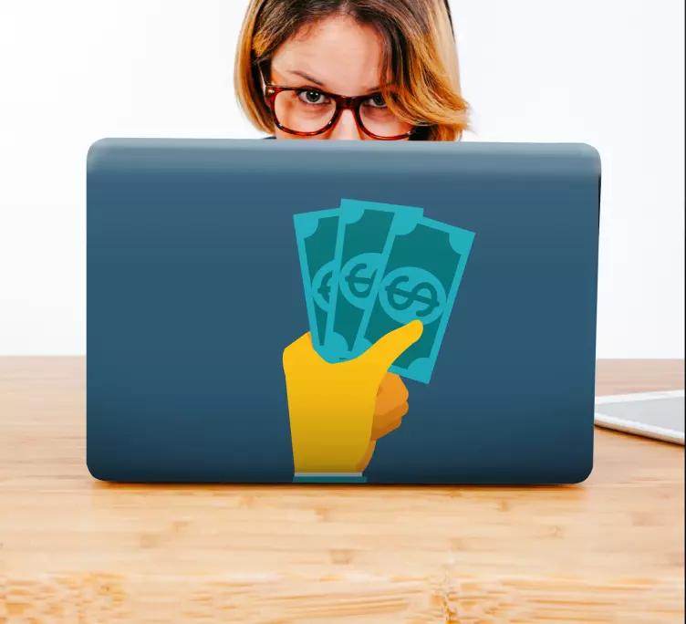 Hand met contant geld laptop sticker - TenStickers