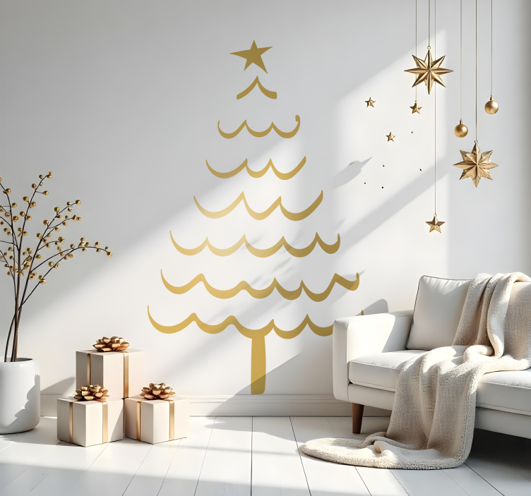 Handgetekende boom kerst sticker - TenStickers