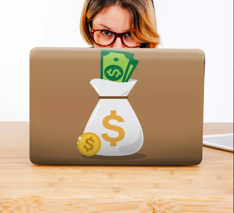 Illustratie van een geldzak laptop sticker - TenStickers