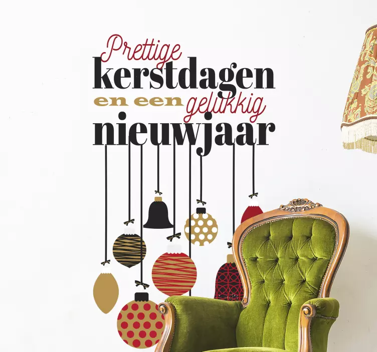 Kerst raamstickers tekst met ballen - TenStickers