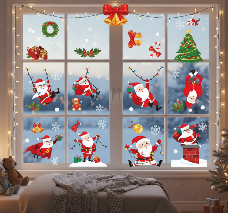 Kerst sticker raam kerstset - TenStickers