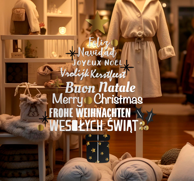 Kerstboom in verschillende talen etalage sticker - TenStickers