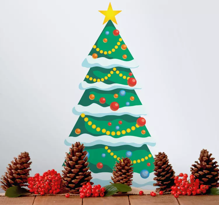 Besneeuwde boomdecoratie kerst sticker - TenStickers