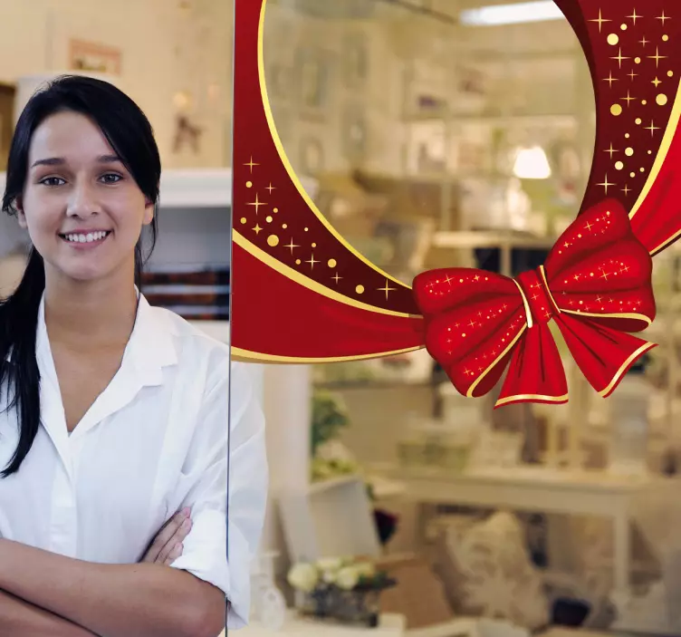 Kerst raamsticker met rode strik - TenStickers