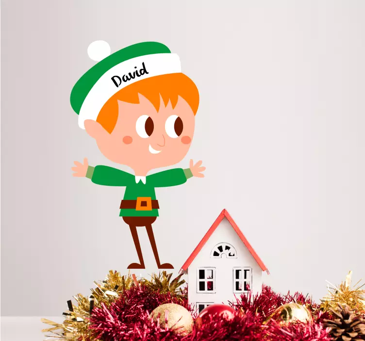 Kerststicker jongens elf personaliseerbaar - TenStickers