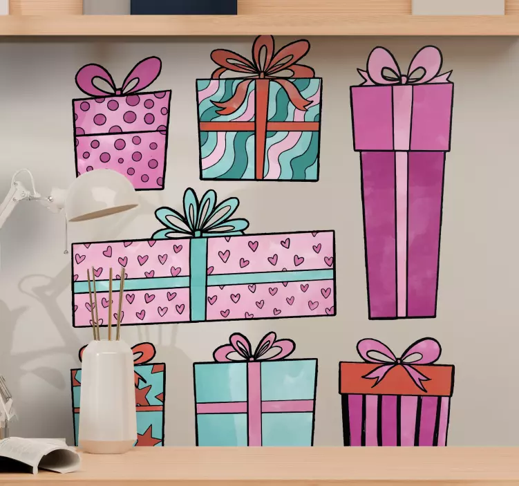 Kerst sticker kleurrijke cadeaubakken - TenStickers
