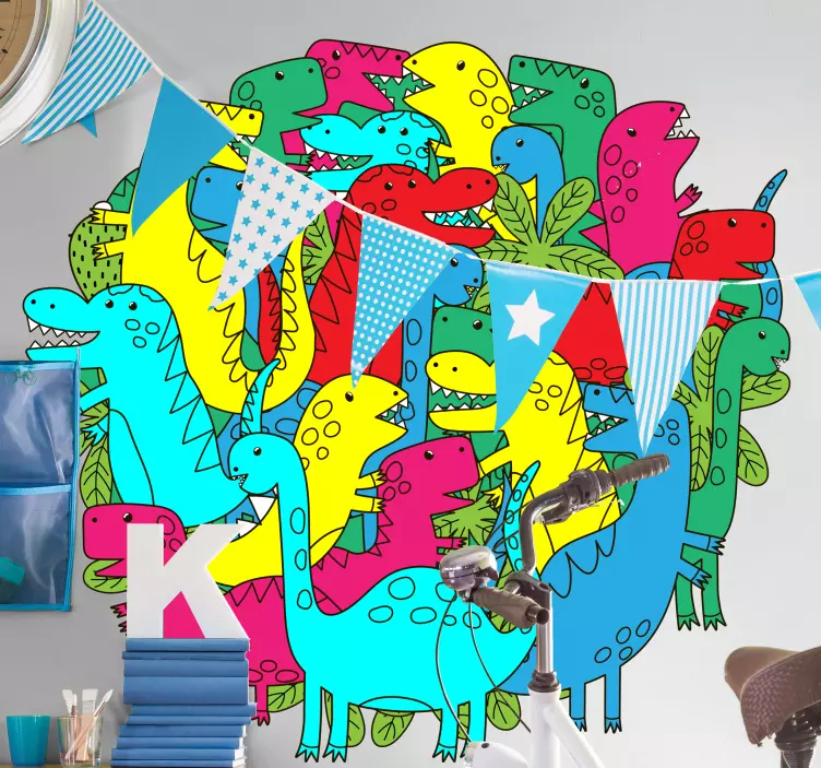 Kleurrijke dinosaurussengroep Muursticker - TenStickers