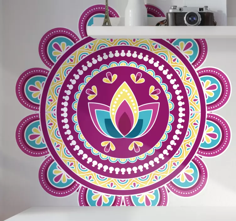 Kleurrijke lotus mandala natuur muursticker - TenStickers