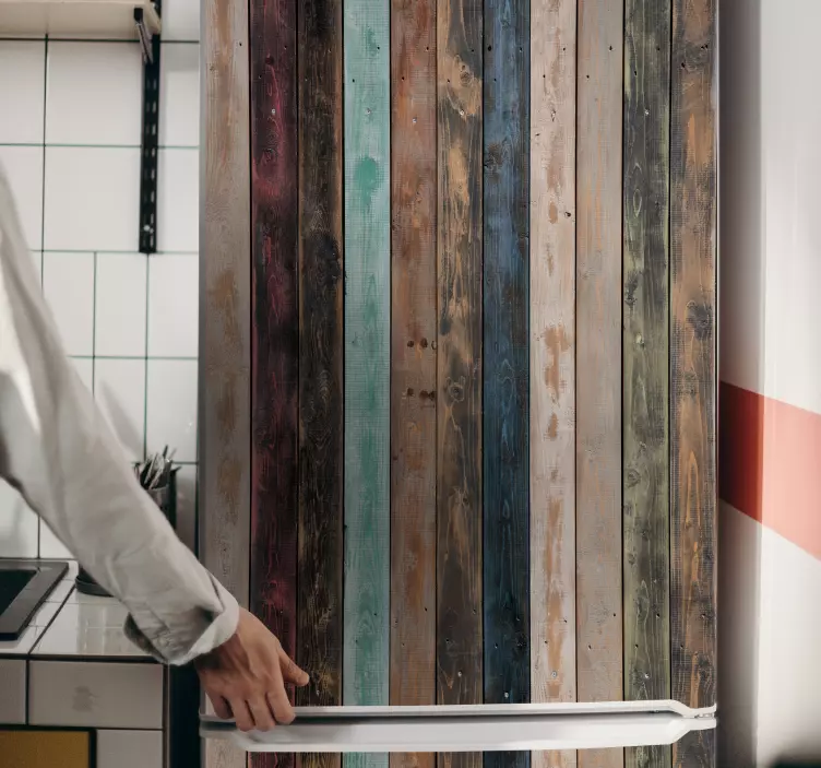 Koelkast sticker Kleurrijk geschilderde verticale planken - TenStickers