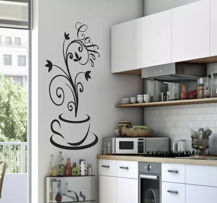Koffiekop met decoratie lijnen muursticker keuken - TenStickers