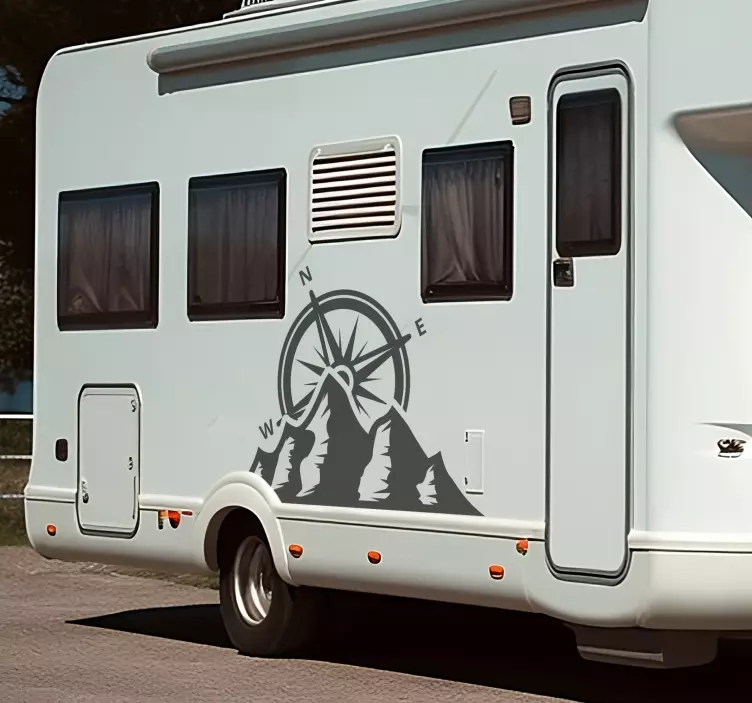 Kompas achter bergen decoratie sticker camper - TenStickers