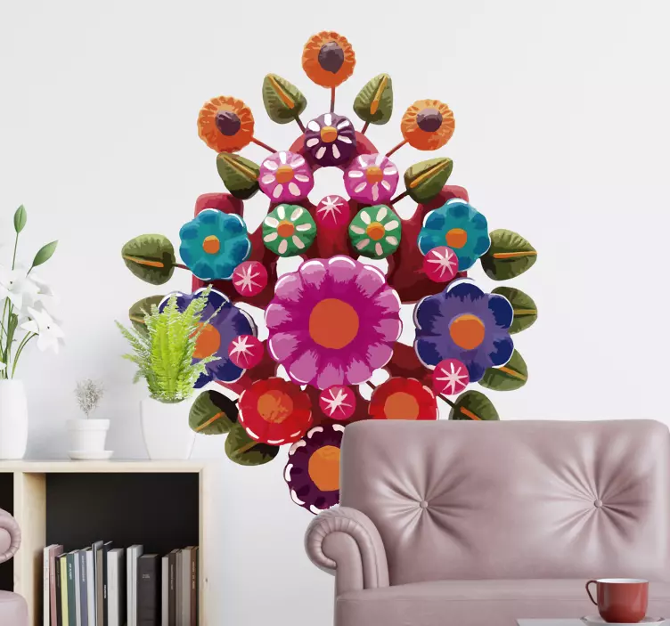 Levendige bloemencompositie bloemen muursticker - TenStickers