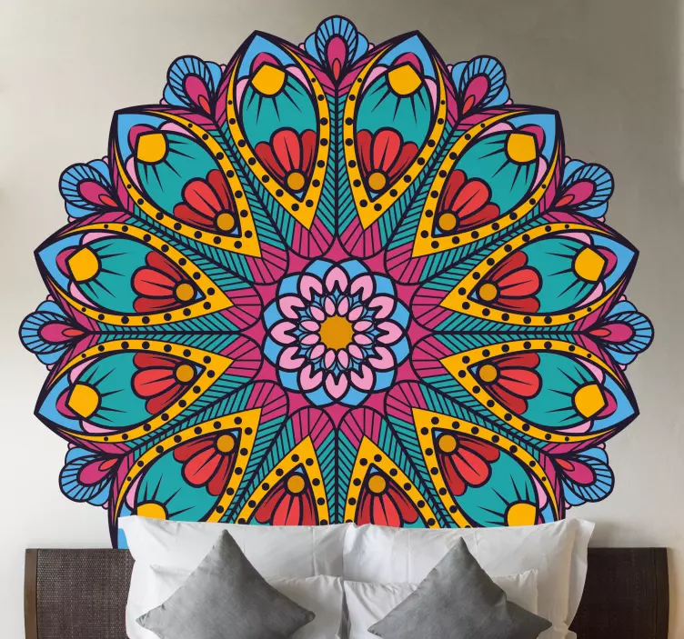 Levendige botanische mandala sticker bloemenpatroon - TenStickers