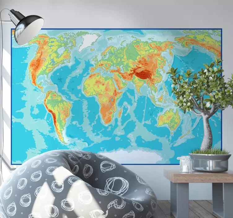 Levendige wereldkaart Decoratie sticker locaties - TenStickers