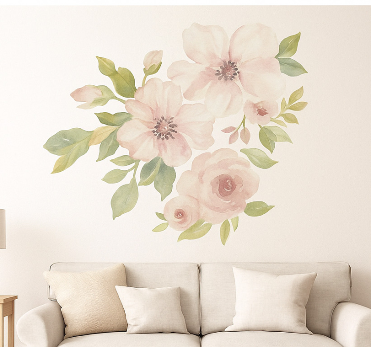 Magnolia in waterverf woonkamer muursticker - TenStickers