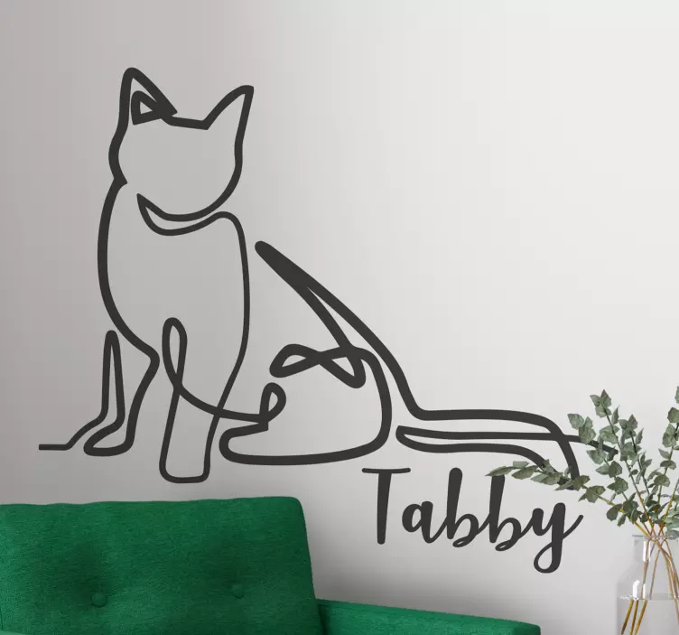 Muursticker kat Minimalistische gepersonaliseerde kat - TenStickers