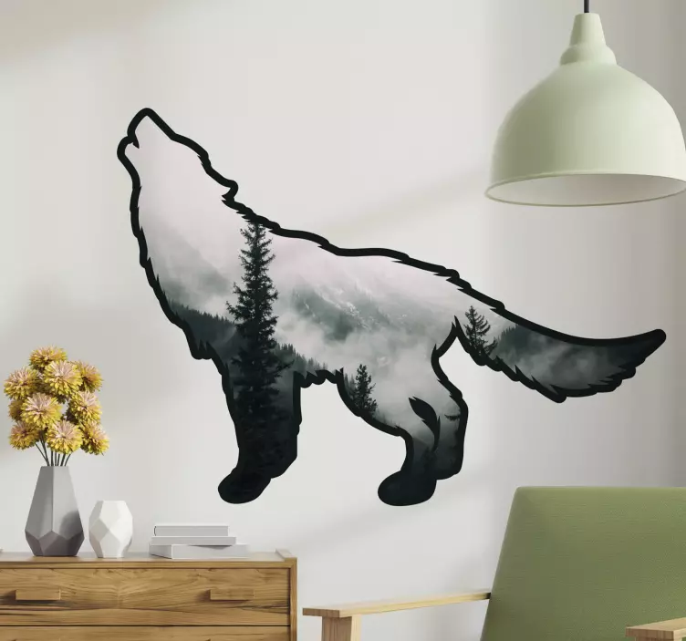 Muursticker kat wolf silhouet bos - TenStickers