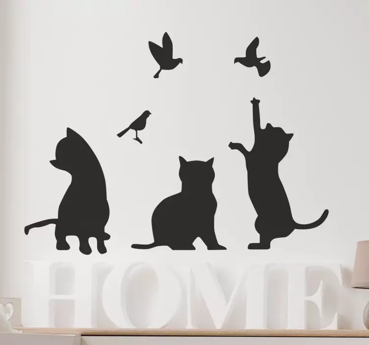 Muursticker woonkamer katten en vogels - TenStickers