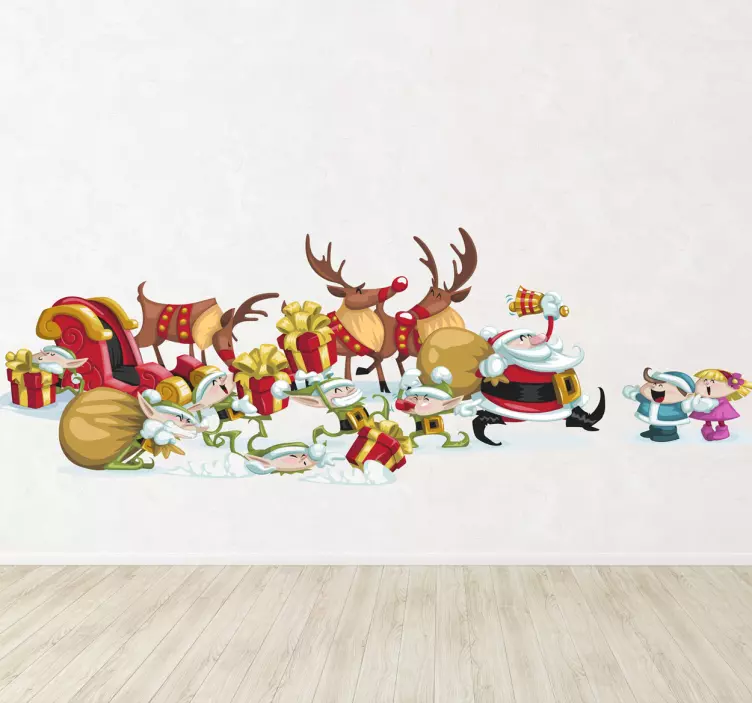 Muursticker kerstman slee herten cadeautjes - TenStickers