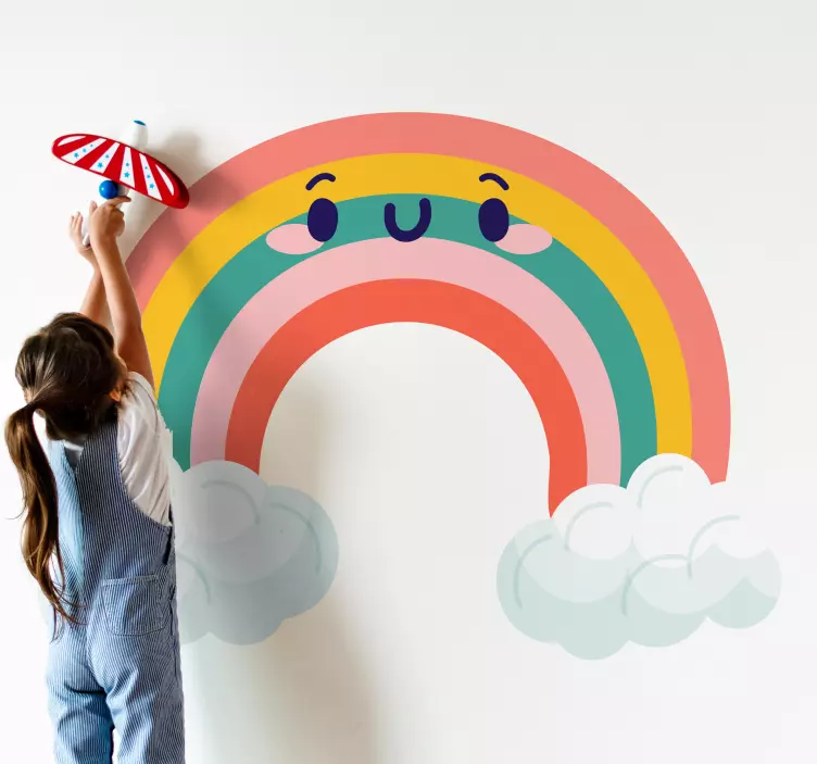 Muursticker kinderkamer gelukkige regenboog kunst - TenStickers