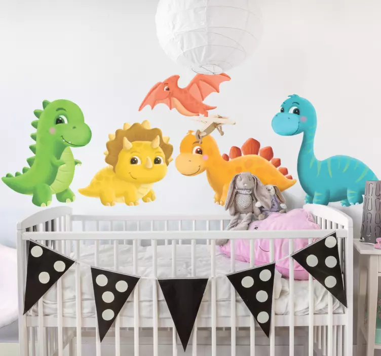 Muursticker kinderkamer kleurrijke dinosaurussen thema - TenStickers
