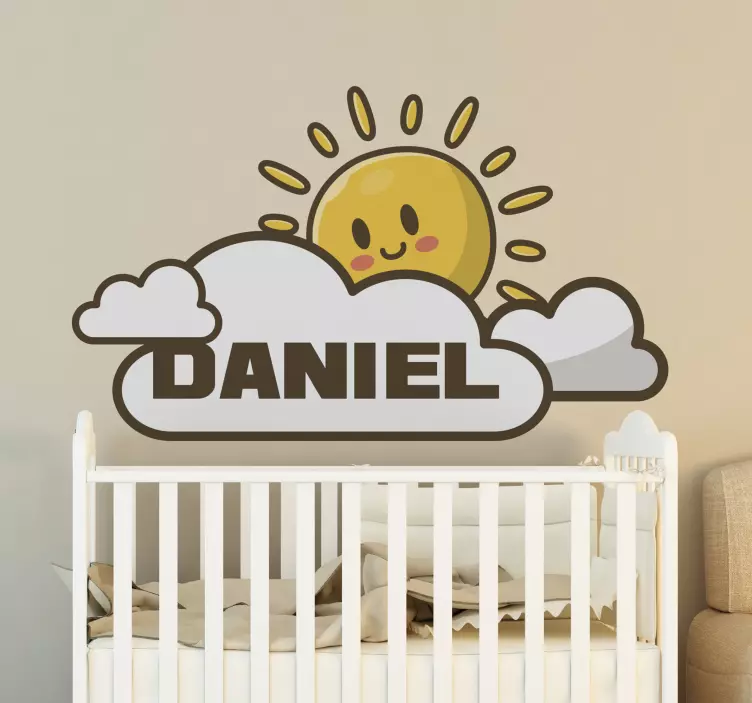 Muursticker kinderkamer zonneschijn wolk en naam - TenStickers