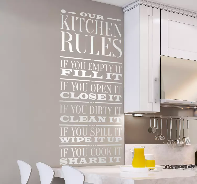 Muursticker keuken kitchen rules - TenStickers