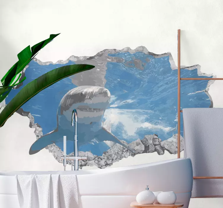 Muursticker wilde dieren haai door het wateroppervlak - TenStickers