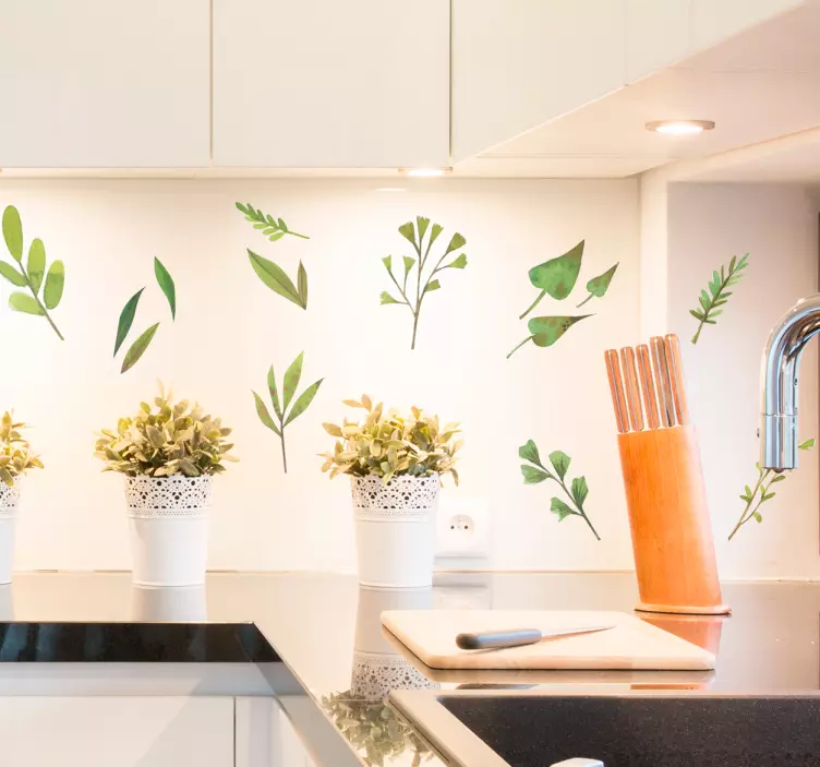 Muurstickers bladeren takken waterverf - TenStickers