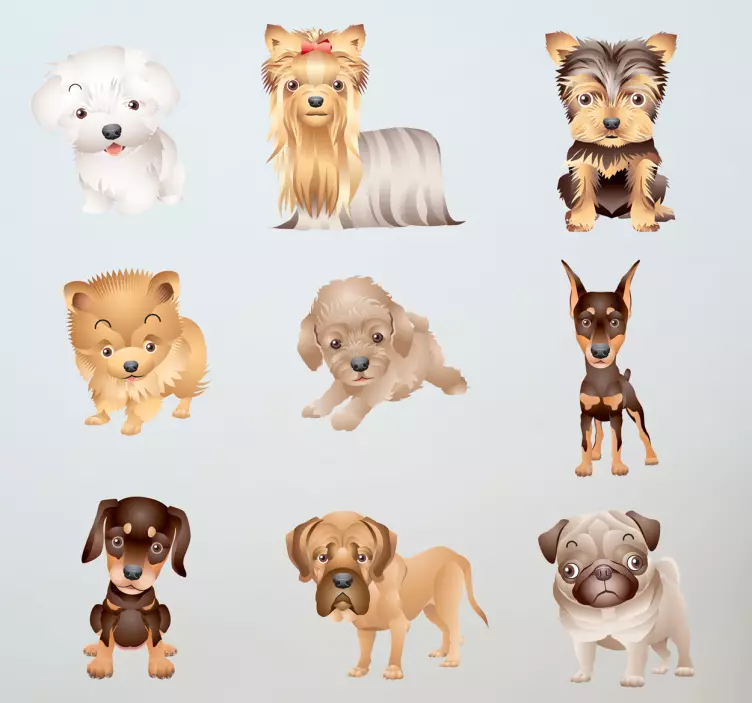 Muurstickers dieren lieve honden kinderkamer - TenStickers