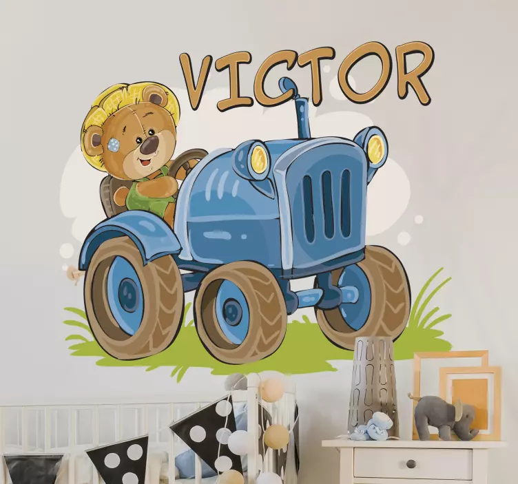 Muursticker kinderkamer tractor met naam - TenStickers