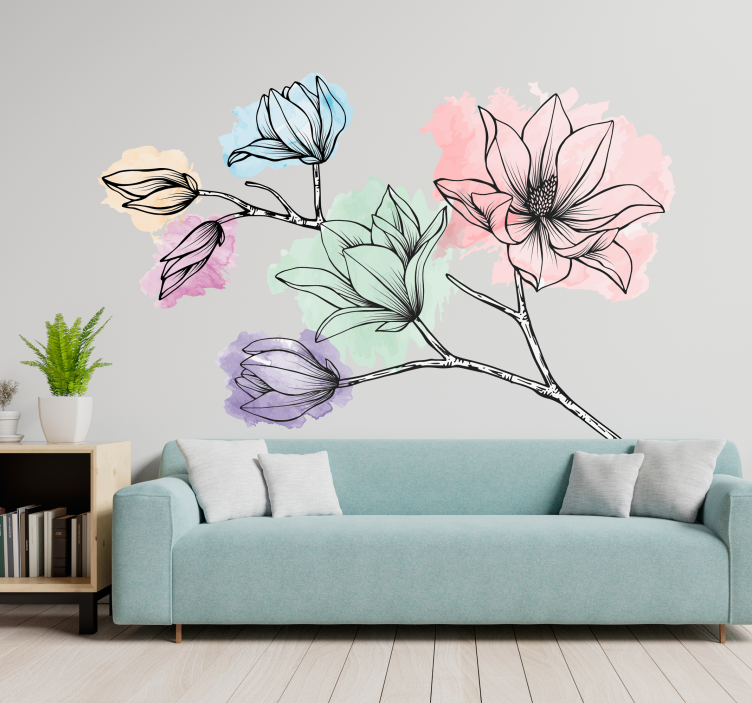 Muurstickers slaapkamer magnolia aquarel - TenStickers