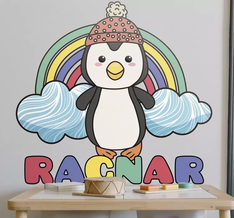 Regenboog pinguïn met wolken gepersonaliseerd - TenStickers