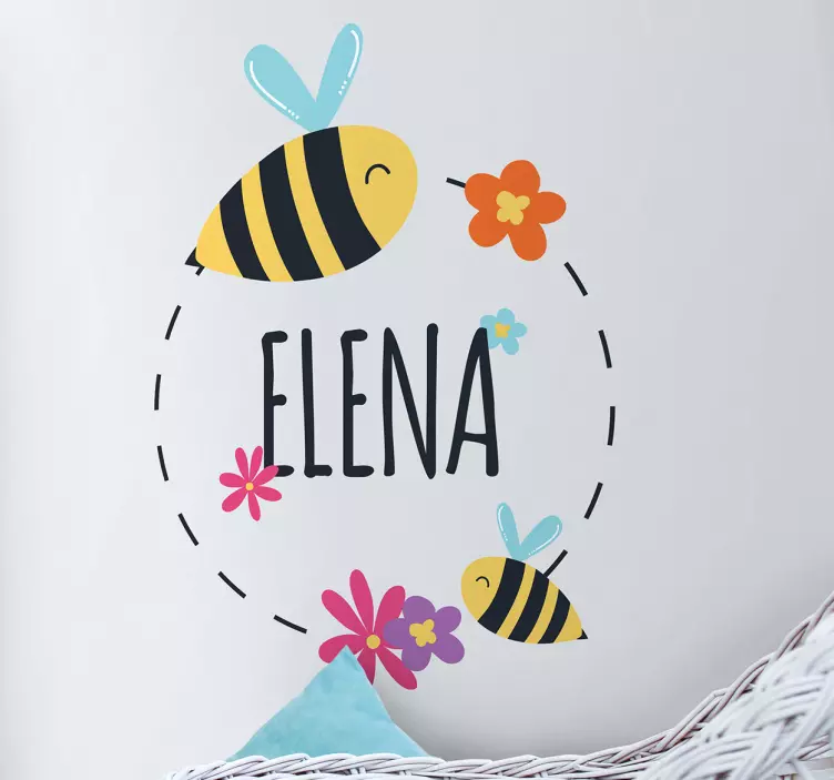 Naamsticker bijen en bloemen - TenStickers
