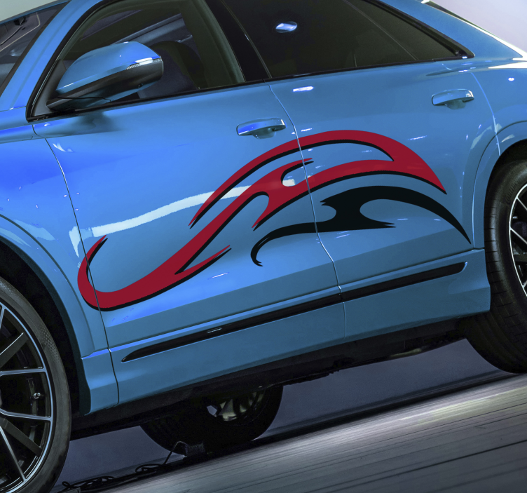 Raceauto met rode en zwarte strepen bestickering auto - TenStickers