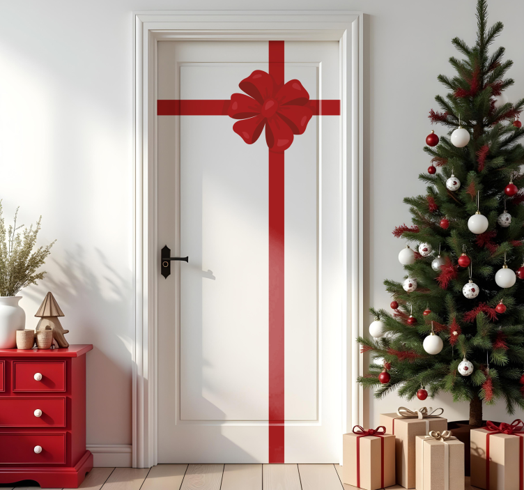 Rood cadeaulint voor deuren kerst sticker - TenStickers