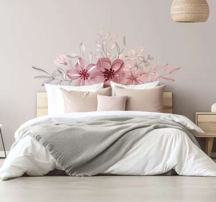 Roze bloemen Muursticker slaapkamer - TenStickers