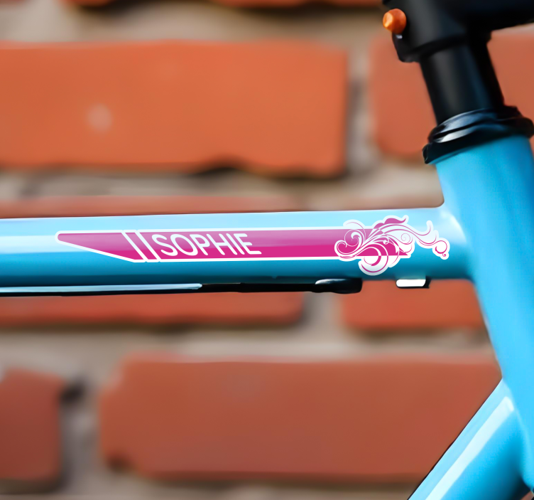 Roze elegant Fiets stickers met naam - TenStickers