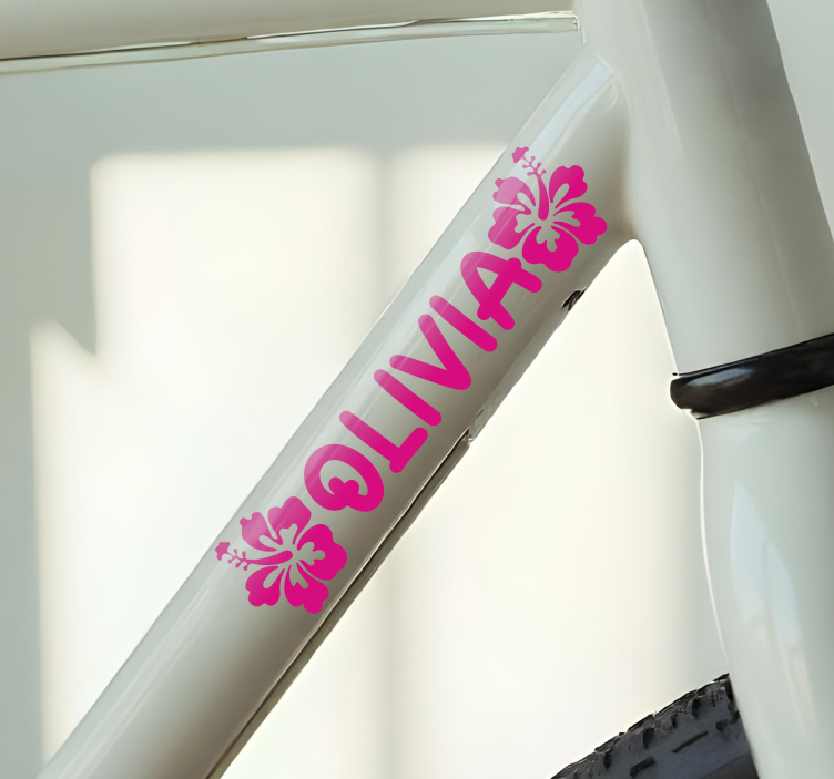 Roze hawaï bloemen Fiets stickers met naam - TenStickers