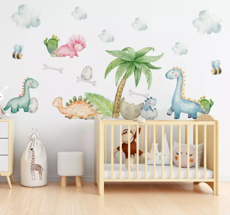 Schattige aquarel dinosaurussen Muursticker kinderkamer - TenStickers