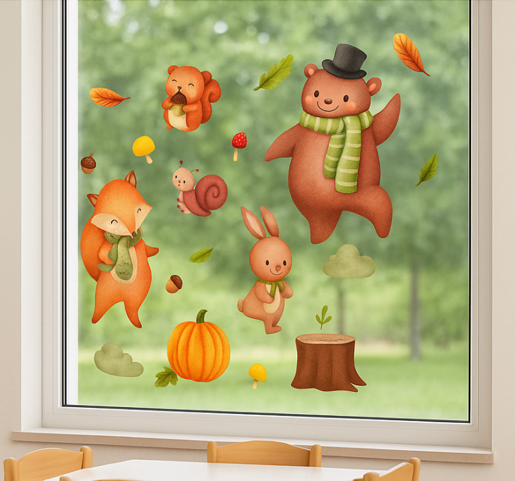 Schattige herfstdieren raamsticker - TenStickers