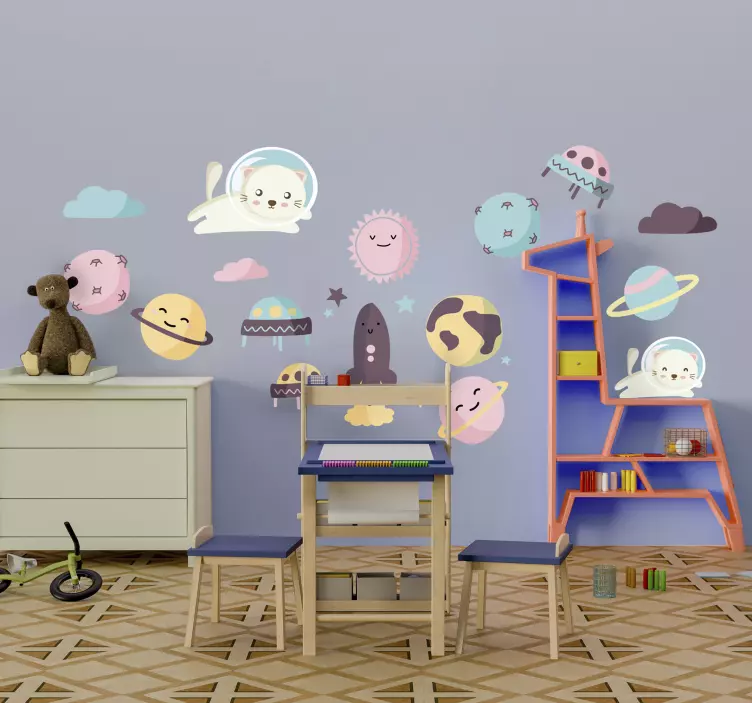 Schattige ruimtewezens muursticker kinderkamer - TenStickers