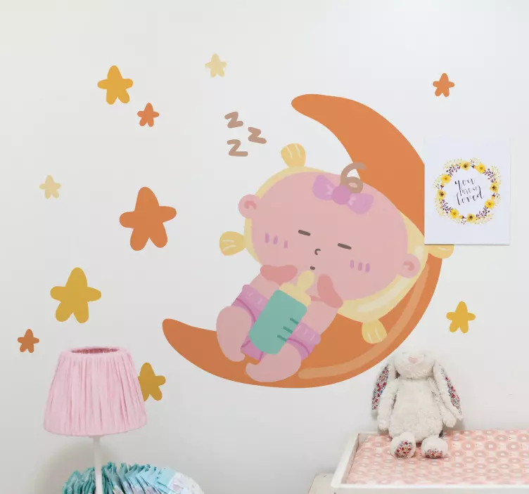 Schattige slapende baby muursticker kinderkamer - TenStickers