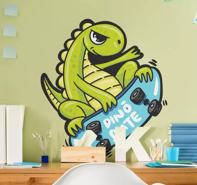 Skateboardende dinosaurus karakter Muursticker - TenStickers