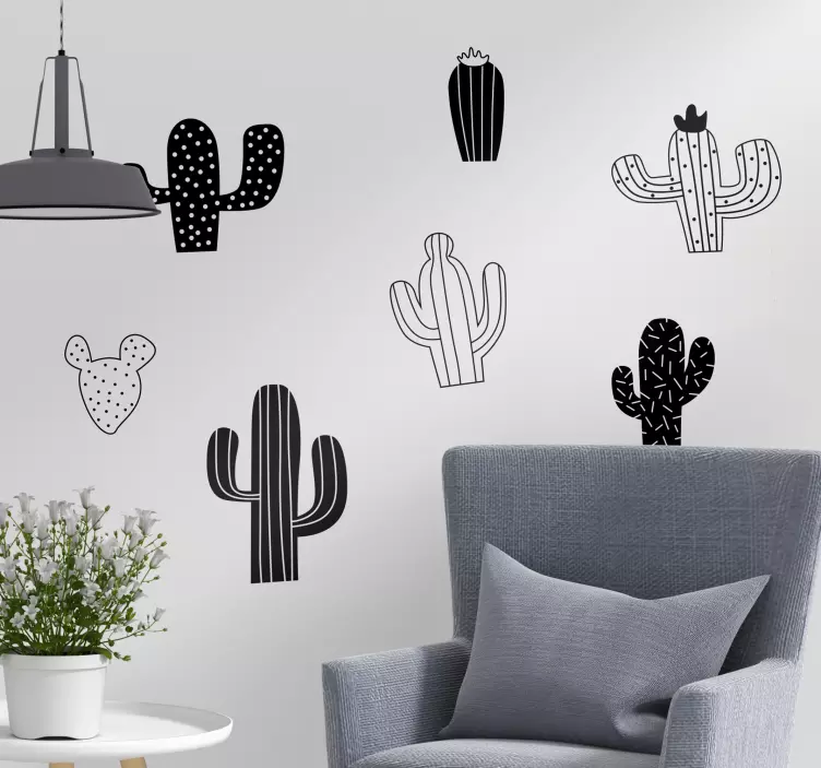 Slaapkamer muursticker cactus zwart wit - TenStickers