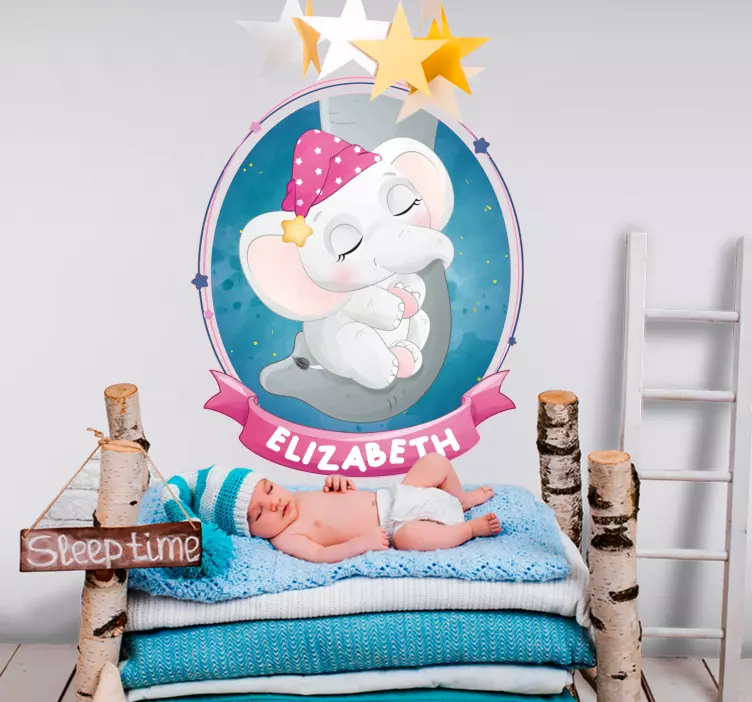 Muursticker babykamer slapende baby olifant - TenStickers