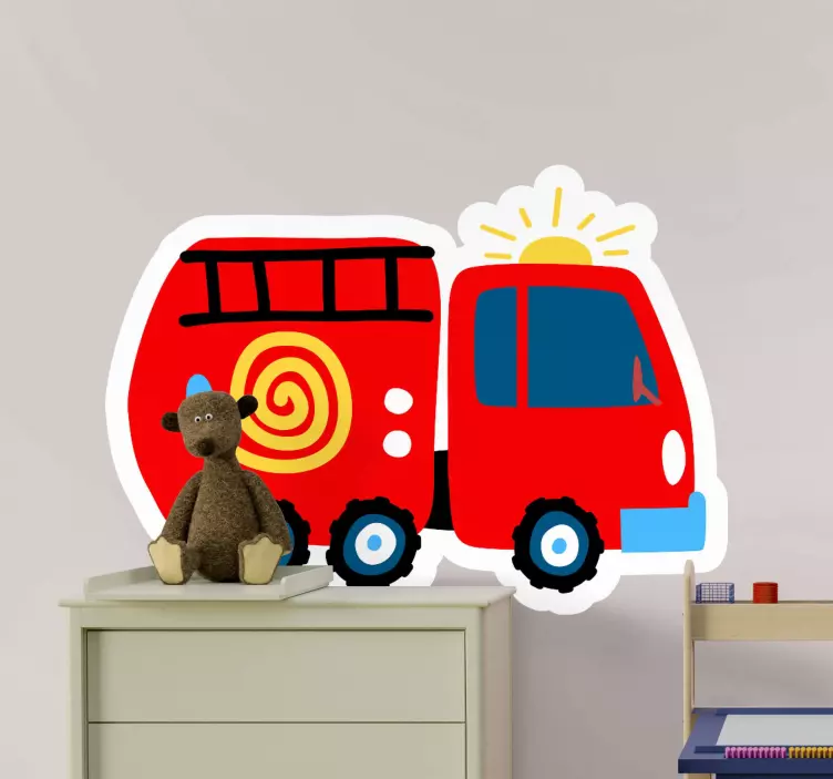 Speels rood voertuig muursticker kinderkamer - TenStickers
